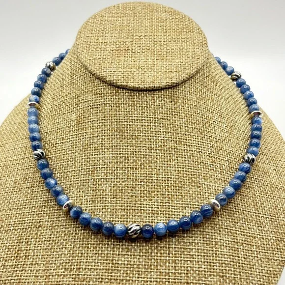 Carolyn Pollack Blue Kyanite Sterling Beaded Necklace 17" - Picture 2 of 6